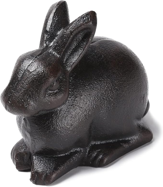 BRASSTAR Cast Iron Sitting Rabbit Statue Outdoor Garden Patio Yard Indoor Home Animal Figurine Decorative 4.4''(H) TQGJPT307