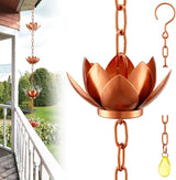 OMISTAR Rain Chain with 5 Lotus Cups, Hanging Outdoor Gutter Rain Chain, Decorative Downspout with Lotus Flowers & Yellow Gemstone Pendant, 47 in Rain Chain for Garden, Patio, Porch, Yard