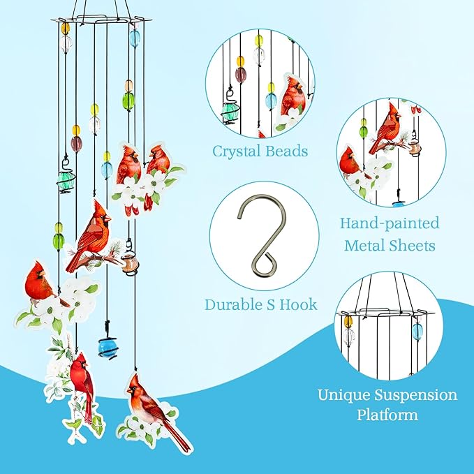 Cardinal Wind Chimes Gifts for Women Wind Chime, Wind Chimes for Outside, Cardinal Decor Thank You Gift for Mom Friend Sisters- Mother's Day, Birthday, Thanksgiving Day