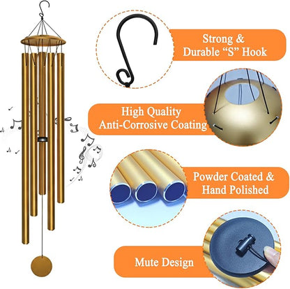 65" Extra Large Wind Chimes for Outside Deep Tone,Big WindChimes for Outdoor Porch Garden Patio Balcony Decor, Deep Tone Wind Chimes (Gold)