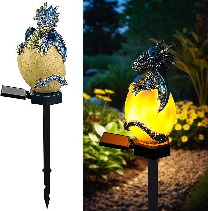 Solar Dragon Garden Decor Dragons Gifts for Women- Dragon Statue Outdoor with Egg Light Lawn Ornaments Solar Egg Lights for Easter Outside Yard Whimsical Art Outdoor Medieval Decor (Blue)