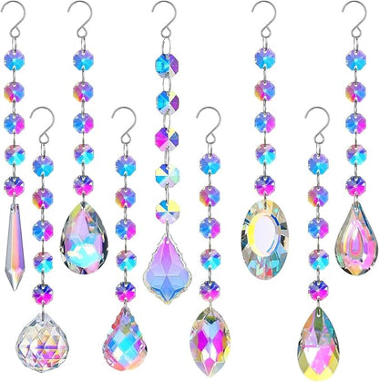 9 Pieces Sun Catchers, Colorful Crystals Suncatcher Prisms Hanging for Window Crystal Ball Prism Rainbow Maker Pendants for Home Office Wedding Party Garden Christmas Tree Decoration