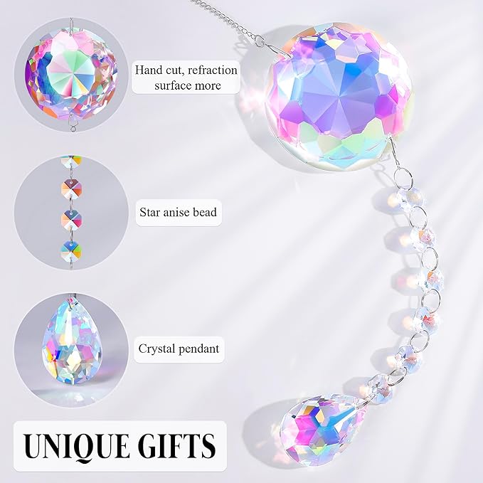 Crystal Suncatcher Ornament, Hanging Decoration with Gifts Box and Card, Perfect for Momter's Day Home Decor Window Christmas Birthday Gifts for Women Her Crystal Decor