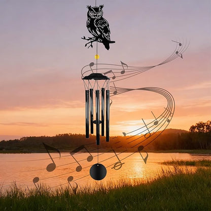 Owl Wind Chimes for Outside - Owl Windchimes Outdoors, Black Metal Memorial Wind Chime for Home, Patio, Balcony Decor, for Mom Dad Family Friend, Gifts for Mother's Day, Housewarming, Retirement