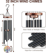 Tree of Life Wind Chimes for Outside, Deep Tone Outdoor Wind Chime with Colorful Wind Catcher, 6 Aluminum Tubes, Garden Porch Patio Decor, Memorial & Birthday Gift (32" Tree of Life)