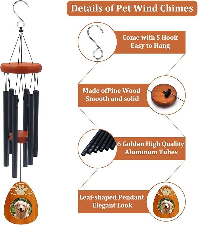 Pet Memorial Wind Chimes，Loss Pets Sympathy Gift Dogs Passing Away Gift, Remembrance Bereavement Gift,in Memory of Dogs Cats Gifts