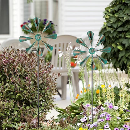 DREAMYSOUL 2 Pack Wind Spinners Outdoor, 10" Dia Metal Pinwheels for Yard and Garden, Kinetic Wind Sculptures & Spinner Outside (Bronze)