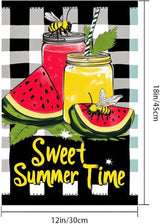 BlissYard Sweet Summer Time Garden Flag Watermelon Buffalo Plaid Lemon Welcome Small Flags for Outside Double Sided Juice Seasonal Banner Farmhouse Outdoor Yard Decoration 12x18 Inch