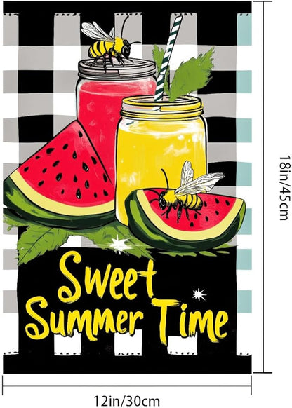 BlissYard Sweet Summer Time Garden Flag Watermelon Buffalo Plaid Lemon Welcome Small Flags for Outside Double Sided Juice Seasonal Banner Farmhouse Outdoor Yard Decoration 12x18 Inch