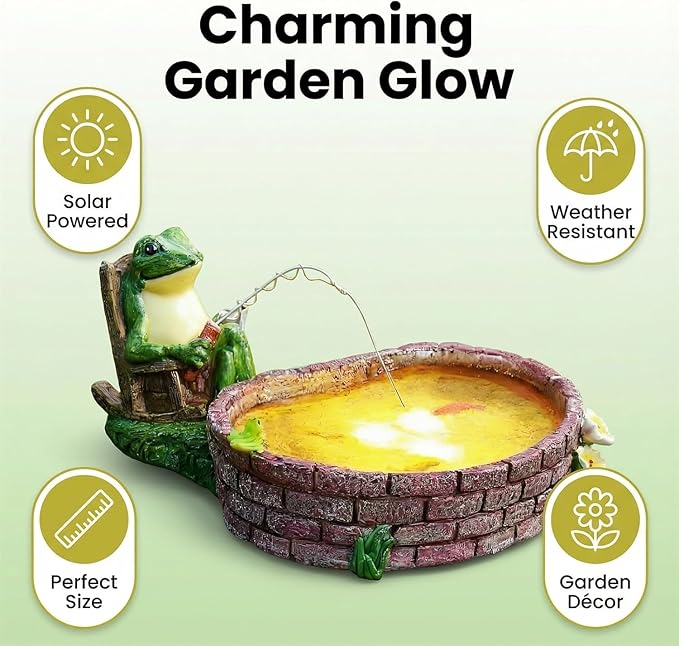 Solar Frogs for Outdoors, Fishing Frog-Shaped Garden Decor, Patios, Yards, and Lawn Ornaments Frog Gifts for Women