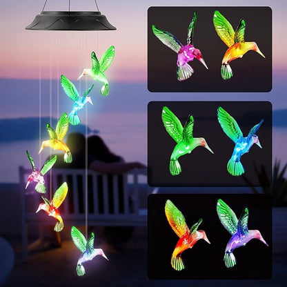 Mom Grandma Gifts for Mothers Day, Birthday Gardening Gifts for Women, Hummingbird Solar Lights Outdoor Decorative Solar Wind Chimes for Outside Garden Decor Yard Patio Porch