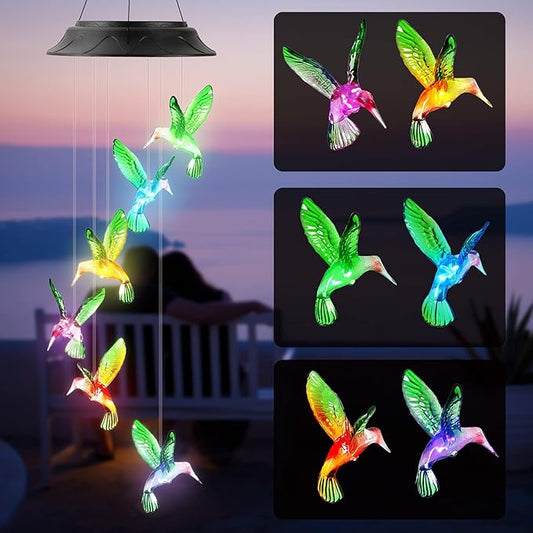 Mom Grandma Gifts for Mothers Day, Birthday Gardening Gifts for Women, Hummingbird Solar Lights Outdoor Decorative Solar Wind Chimes for Outside Garden Decor Yard Patio Porch