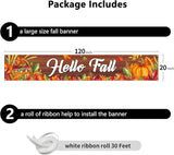 Probsin Happy Fall Banner 120"x 20" Decorations Outdoor Thanksgiving Decor Autumn Party Supplies Wooden Hello Fall Pumpkin Mushroom Harvest Welcome Hanging Backdrop for Garden Fence Yard Lawn Porch