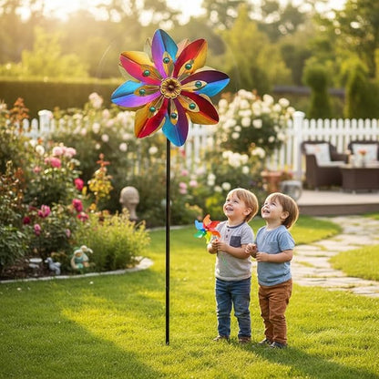 13" Metal Wind Spinner Outdoor - Kinetic Wind Sculpture with Metal Stake, Art Decor for Garden, Yard, Patio, Lawn - Ideal Gift for Family & Friends