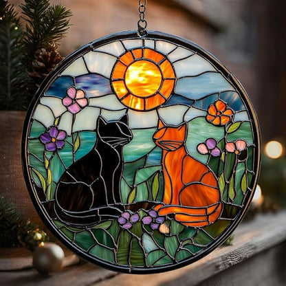 Vivid Cat Mosaic Art Acrylic Suncatcher Stained Glass Effect Window Car Hanging Christmas Ornament Indoor Outdoor Decor Garden Sun Catcher Panel Gifts for Cat Lover for Women Mom Grandma