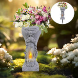Cemetery Commemorative Gift - Garden Angel Statue with Solar Lights and Vases, Prayer Angel Vase,Angel Garden Statues Outdoor Decor, Tomb Cemetery Decoration