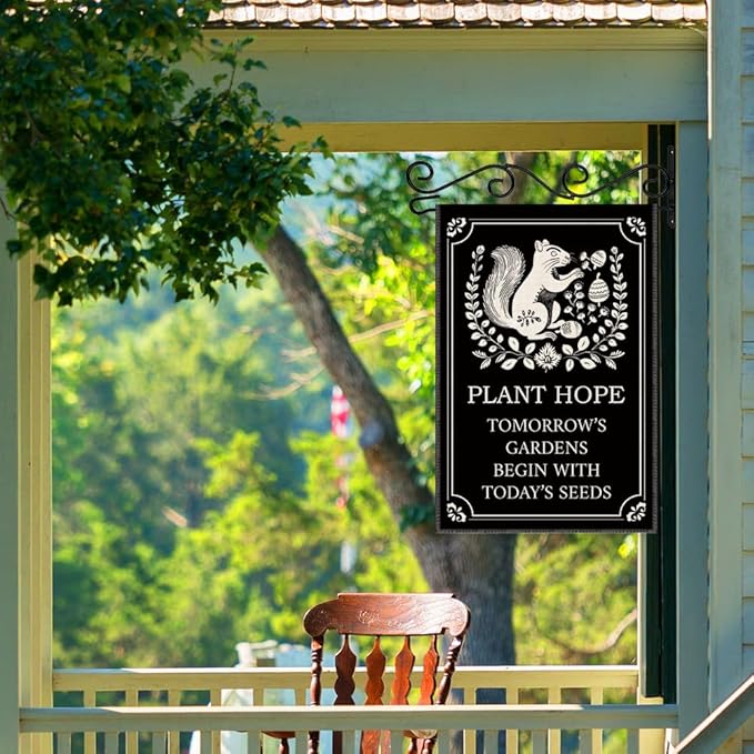 Plant Hope Tomorrow's Gardens Begin With Today's Seeds Garden Flag Banner, Double Sided Farmhouse Outdoor Lawn Decor Yard Flag Gifts, Funny Squirrel Gardening Gifts, Nature-Themed Flags