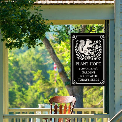Plant Hope Tomorrow's Gardens Begin With Today's Seeds Garden Flag Banner, Double Sided Farmhouse Outdoor Lawn Decor Yard Flag Gifts, Funny Squirrel Gardening Gifts, Nature-Themed Flags