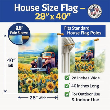 Caroline's Treasures Kansas Sunflowers in Watercolor House Flag Large Porch Sleeve Pole Decorative Outside Yard Banner Artwork Wall Hanging, Polyester, House Size, Multicolor