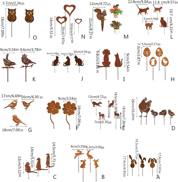 Metal Rusted Animals Garden Stakes Art Statues Backyard Yard Sidewalks Outdoor Backyard Decorations Metal Stake