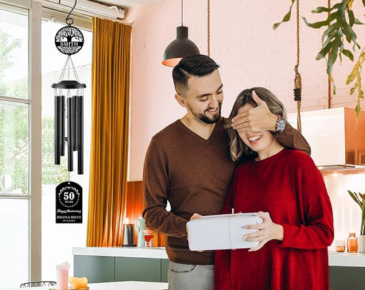 Personalized Anniversary 37" Wind Chime with Custom Metal Name Signs, 15th 20th 25th 30th 35th 40th 50th 60th 65th 70th Any Year Anniversary Wedding Gift for Him or Her or Parents