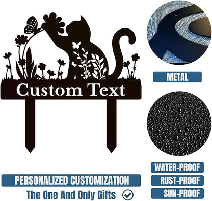 Personalized Metal Custom Garden Sculptures Statues, Yard Art,Shed, Flowerbed Decoration, Outdoor Decor, Animal Stake Pack, Cat Kitty Rabbit Bunny Dog Puppy Flower Metal Signs (Cat A)