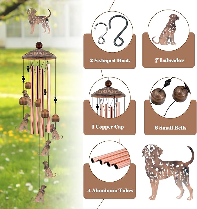 Dog Wind Chimes for Outside, Dog Windchimes Gifts for Grandma/Women Birthday Gifts,Outdoor/Indoor Metal Wind Chime for Garden,Home, Lawn, Porch, Yard (35")