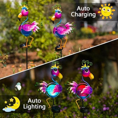 2 Pack Outdoor Solar Lights, Peacock Pathway Lights Solar Powered Global Yard Ornaments Waterproof Landscape Lighting for Garden, Porch Decor