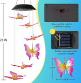 MorTime 25" LED Solar Wind Chime, Color Changing Solar Butterfly Wind Chimes Mobile Hanging Wind Chime for OutsideHome Garden Decoration