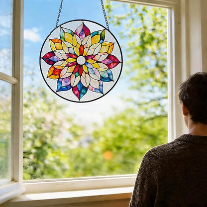 8'' Colorful Mandala Stained Glass Window Hanging, Suncatcher for Window Decor, Stained Glass Sun Catchers, Gifts for Women, Flower Lover, Christmas, Mother's Day, Birthdays