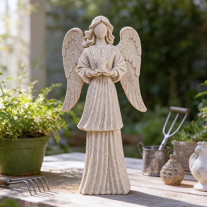 Outdoor Resin Angel Statue, Garden Decor Figurine, 9.06 Inches Tall Angel Garden Sculpture and Statuary, Angel Statue commemorating Spiritual Gifts
