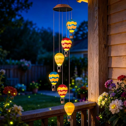 Topstor Hot Air Balloon Solar Wind Chimes for Outside - Outdoor Hanging Decor Gifts for Women Mom Grandma (Wavy)