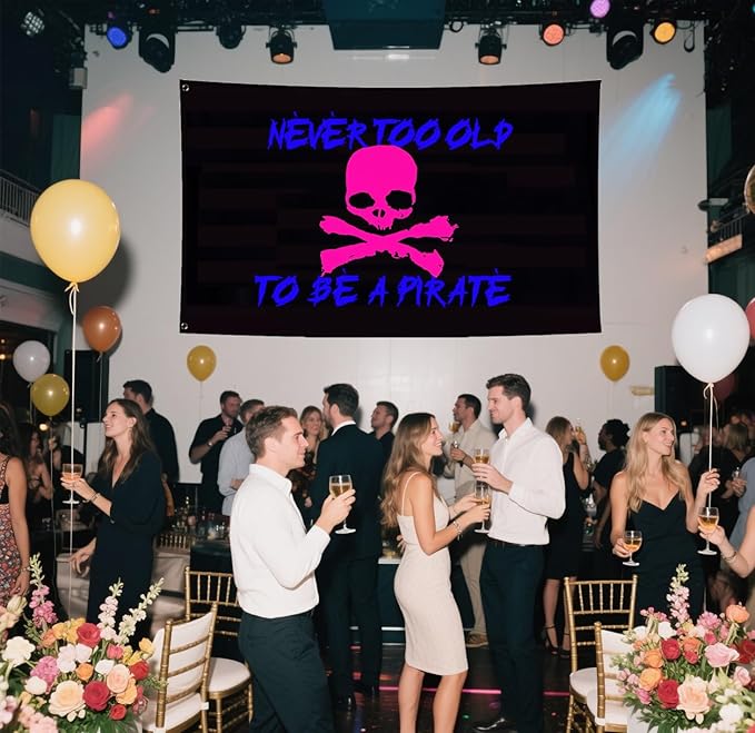 To Be A Pirate 3D Flag 3X5Ft, Pink Skull Never Too Old Flags, Double-Sided Printed, Funny Meme Flags, Men Women Banner, Fade Proof Vivid Color, Double Stitched with 2 Brass Grommets, Bar Garden Street Decoration, GYM, Office Decor,Indoor Outdoor Use,Gi...
