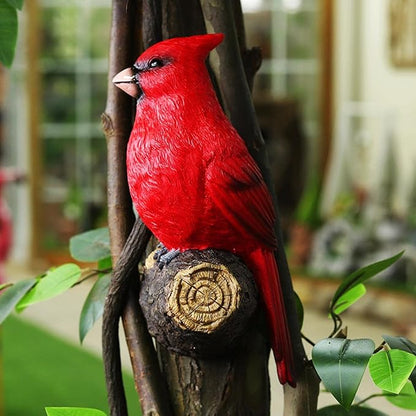 Tree Hugger Cardinal, Garden Statues Resin Large Red Bird Garden Peeker Decor Figurine Hanging Tree Face Sculpture Yard Ornaments