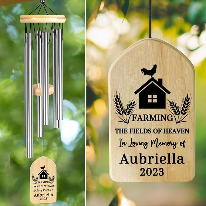 Sympathy Wind Chimes - Farming in Heaven Memorial Gifts - Sympathy Gifts for Loss of Loved One, Father, Husband, Brother, Farmer, Papa, Grandpa - in Memory of Loved One Who Farmed