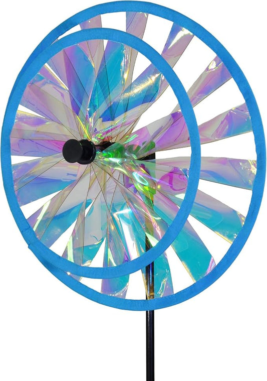 In the Breeze 13-Inch Double Iridescent Wheel Spinner, Outdoor Ground Décor, 2687