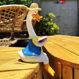 Handside Garden Statues Couple Animal Cartoon Resin Cute Sitting Sculpture Goose Lovers Figurine Gift for Wedding Art Décor for Yard Home Patio and Office (Goose)