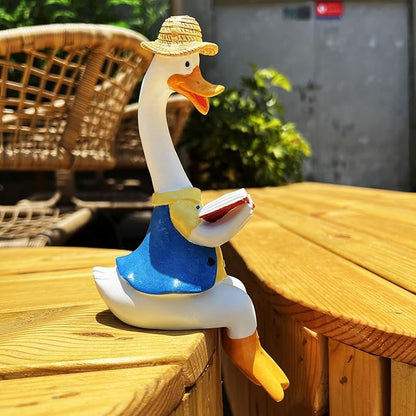 Handside Garden Statues Couple Animal Cartoon Resin Cute Sitting Sculpture Goose Lovers Figurine Gift for Wedding Art Décor for Yard Home Patio and Office (Goose)