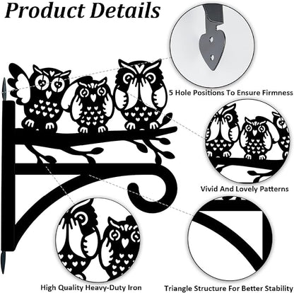 Owl Plant Hanger Bracket Iron Plant Brackets 10.6 x 11.8 Inch Black Leaf Animal Silhouette Indoor Outdoor Decorative Basket Wall Mounted Hanging Hooks for Flowers Pot Wind Chime Lantern