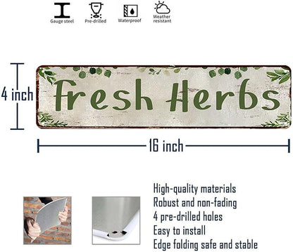 Herb Garden Signs for Outside Funny Gardening Metal Tin Sign Rustic Outdoor Fresh Herbs Sign for Farm Yard Herb Garden Home Wall Art Decor, Weatherproof Metal Garden Signs for Outside 4×16 Inch