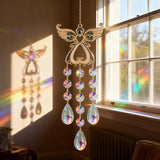 Angel Sun Catcher with Crystal, White and Silver, Metal and Crystal, 15 Inch, Hanging Wind Chime Ornament for Windows, Garden, Home Decor, Wedding, Christmas Tree (Green)