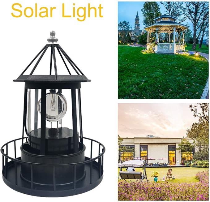 Solar Lighthouse Rotating Light with 360° Beacon, IP65 Waterproof Outdoor LED Decor for Garden, Yard, Pathway & Patio - Solar-Powered Lawn Statue Lamp for Balcony & Fence Decoration(Color:Red)