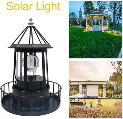 Solar Lighthouse Rotating Light with 360° Beacon, IP65 Waterproof Outdoor LED Decor for Garden, Yard, Pathway & Patio - Solar-Powered Lawn Statue Lamp for Balcony & Fence Decoration(Color:Red)