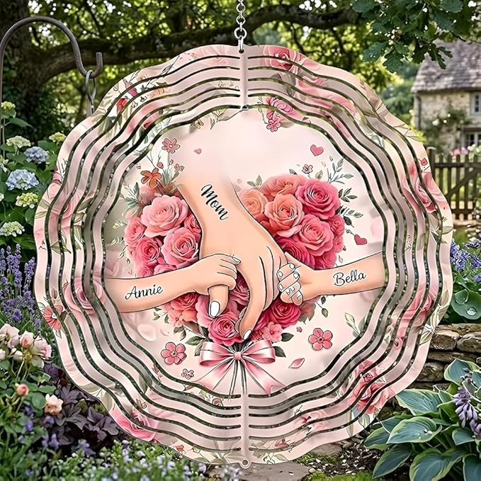 Personalized Mother's Day Wind Spinner for Mom Grandma, Mama Grandma Gifts Mothers Day Christmas, Floral Garden Decor Gift, Outdoor Yard Hanging Ornament 1