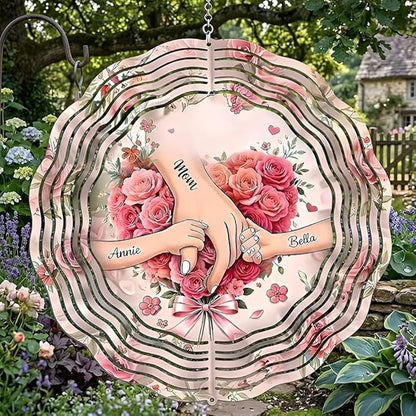 Personalized Mother's Day Wind Spinner for Mom Grandma, Mama Grandma Gifts Mothers Day Christmas, Floral Garden Decor Gift, Outdoor Yard Hanging Ornament 1