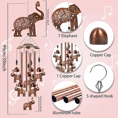 Elephant Wind Chimes for Outside - Elephant Gifts for Women Men, Memorial Wind Chimes for Outdoor, Garden Patio Yard Porch Decor, Birthday for Mom Grandma Wife Friends