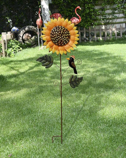 Kilipes Metal Sunflower Yard Stake with Crow Decor Flower Garden Stake Decorative Outdoor Decor for Patio Lawn Plant Pot (2)