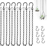 6PCS Hanging Chains with S Hooks, 24.2IN Long Chains with Clips, Adjustable Black Metal Chains Hanger for Plant, Sign, Bird Feeder, Wind Chime