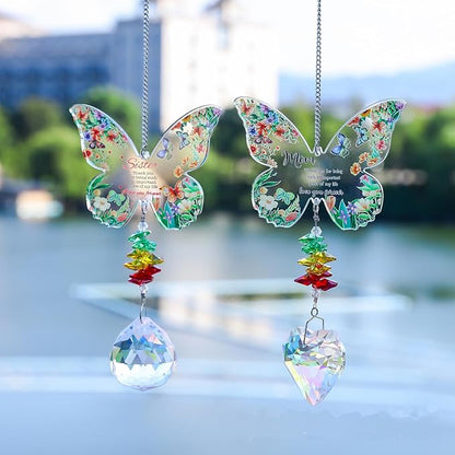 Butterfly Crystal Suncatcher Gifts for Mom, Sister, Birthday, Mothers Day, Thanksgiving, Hanging Ornament, Indoor Outdoor Garden Patio Decor