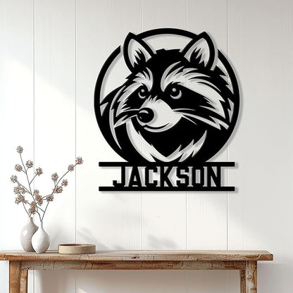Personalized Raccoon Metal Sign, Raccoon Hanging Sign Outdoor Porch Welcome, Custom Name Wall Fence Yard Patio Home Office Decor Gift Birthday